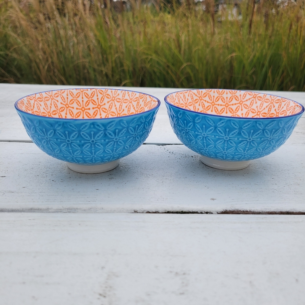 BIA Rice Ramen Cereal Soup Ice Cream Bowls ~ Blue & Orange ~ Pretty! ~ Like New! - Picture 2 of 16